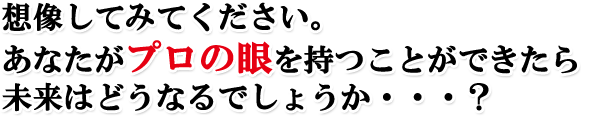 想像してみてください。あなたが【プロの眼】を持つことができたら未来はどうなるでしょうか・・・?