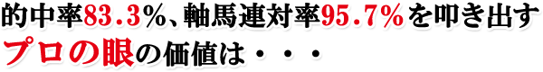 的中率83.3%、軸馬連対率95.7%を叩き出す【プロの眼】の価値は・・・